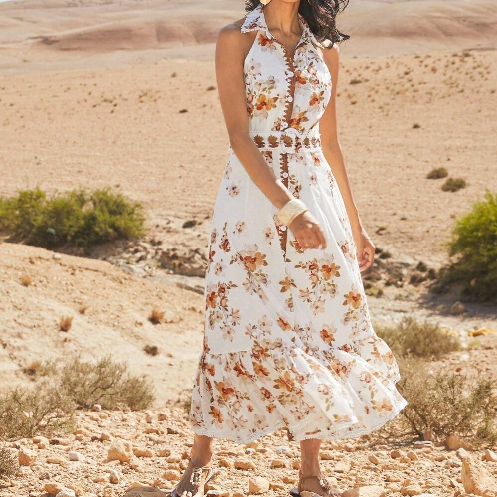 Orange Elegant Women's Sleeveless Floral Print Dress - Picture 4 of 13